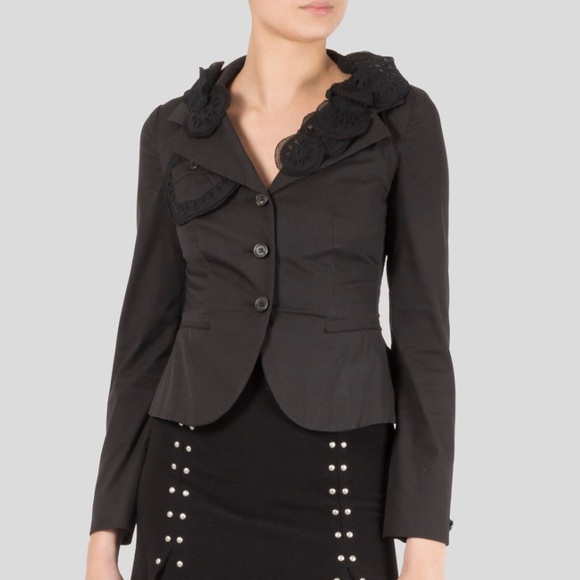 RARE! π€ PRADA πΈπΊ Black Peplum Blazer Jacket w/Floral AppliquΓ©s! size XS 40 IT - Picture 1 of 4